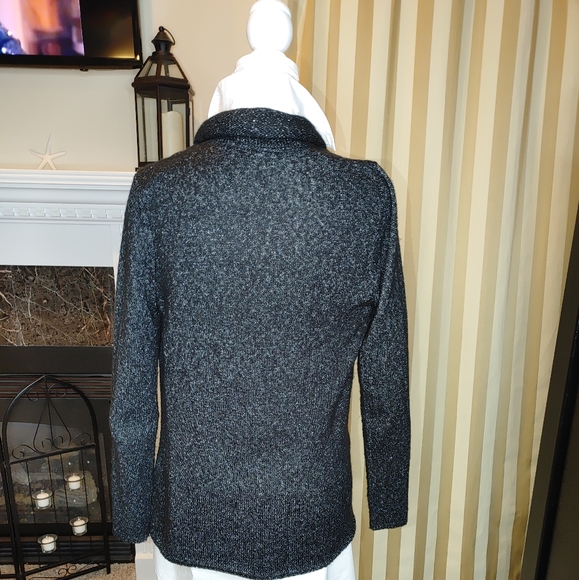 RAFAELLA OPEN FRONT CARDIGAN WITH METALLIC WEAVE, BLACK / SILVER METALLIC S - Picture 3 of 6